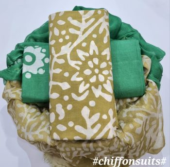 Hand Block Cotton Suit with Chiffon Dupatta