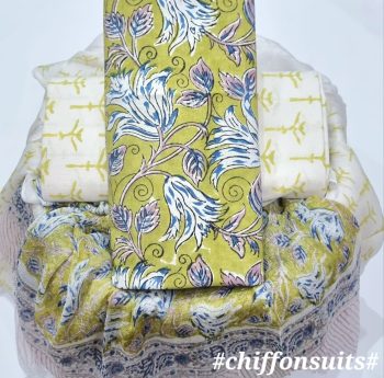 Hand Block Cotton Suit with Chiffon Dupatta