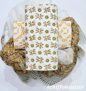 Hand Block Cotton Suit with Chiffon Dupatta