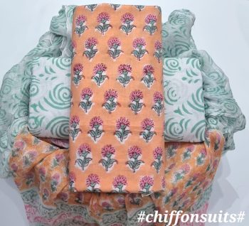 Hand Block Cotton Suit with Chiffon Dupatta