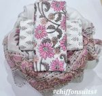 Hand Block Cotton Suit with Chiffon Dupatta