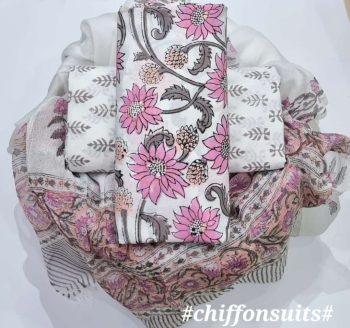 Hand Block Cotton Suit with Chiffon Dupatta