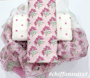 Hand Block Cotton Suit with Chiffon Dupatta