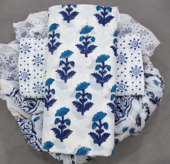 Hand Block Cotton Suit with Chiffon Dupatta
