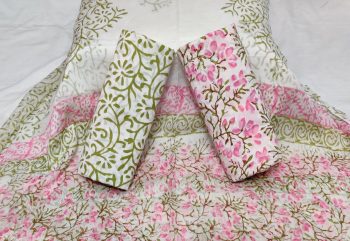 Hand Block Cotton Suit with Chiffon Dupatta