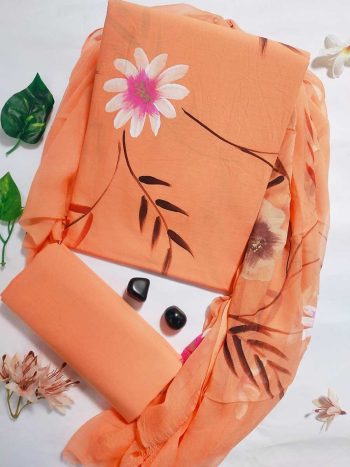 Hand Block Cotton Suit with Chiffon Dupatta