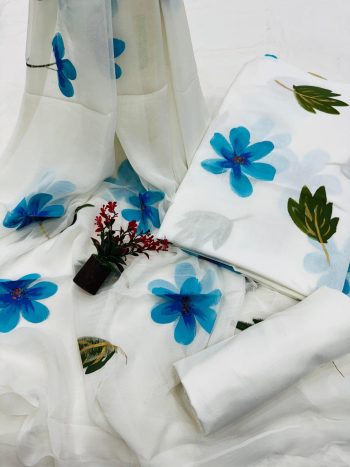 Hand Block Cotton Suit with Chiffon Dupatta