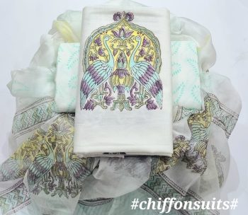 Hand Block Cotton Suit with Chiffon Dupatta