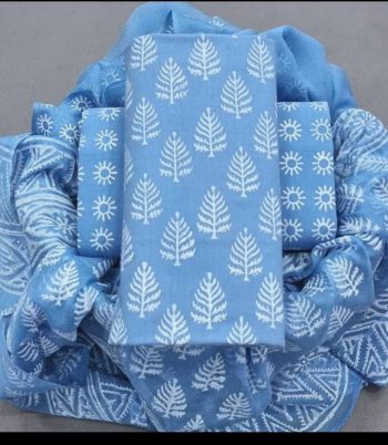 Hand Block Cotton Suit with Chiffon Dupatta