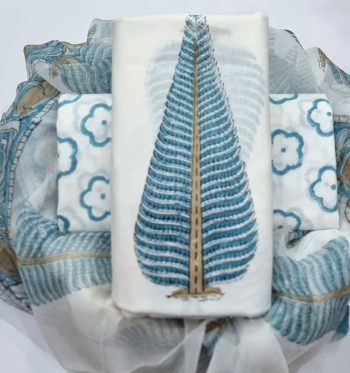 Hand Block Cotton Suit with Chiffon Dupatta