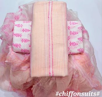 Hand Block Cotton Suit with Chiffon Dupatta