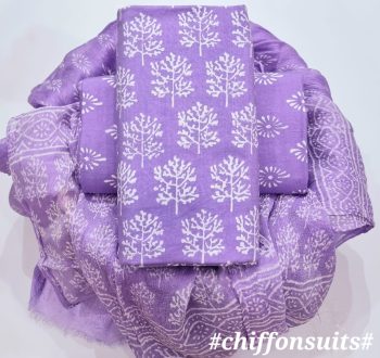 Hand Block Cotton Suit with Chiffon Dupatta
