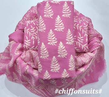 Hand Block Cotton Suit with Chiffon Dupatta