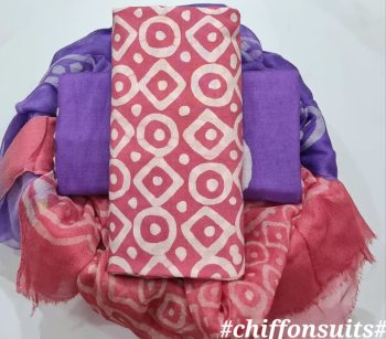 Hand Block Cotton Suit with Chiffon Dupatta